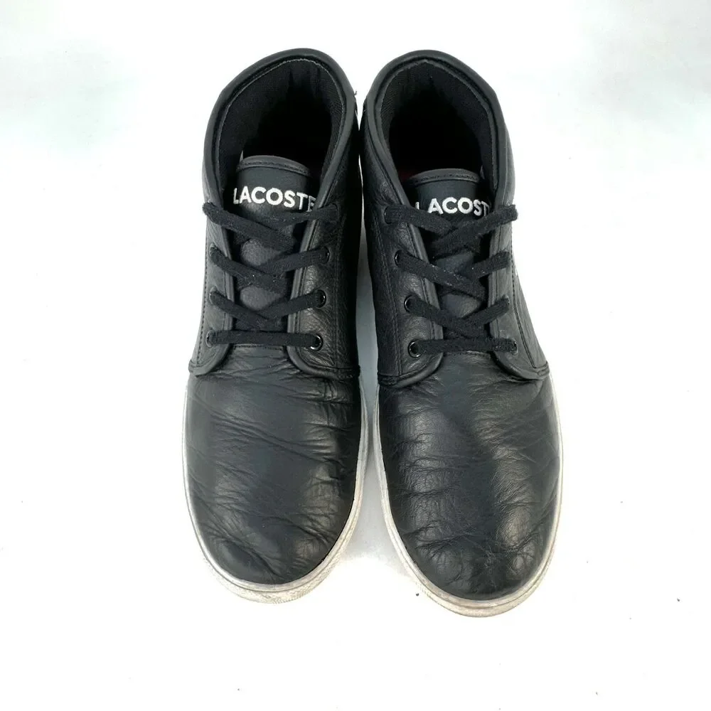 LACOSTE 'Ampthill LCR' Mens Size 9.5 US Shoes Black Leather Red & White Sole
